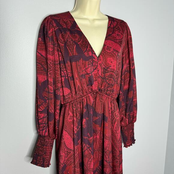 Kobi Halperin Cher Maureen V Neck  Printed Long Sleeves Midi Dress Dark Sz L - Picture 5 of 15